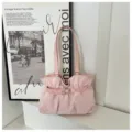 Pink polka dot ruffled shoulder bag, soft leather tote bag stylish commuter variant model - No Pendant / Pink
