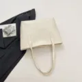 Bolso tipo cubo tote minimalista retro para mujer, elegante bolso de hombro liso diario. - Blanco
