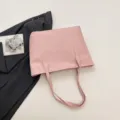 Bolso de hombro de cuero rosa para mujer, elegante bolso minimalista y shopper casual. - Rosa Sin Adorno