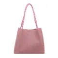 2026 New Korean Style Woven Tote Bag Women Large Capacity Commuter Shoulder Handbag - Pink Without Pendant