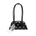 Schwarze und weiße gepunktete Achsel-Schultertasche mit Sternanhänger, Lackleder Modetasche. - Einzelne Tasche / Schwarz