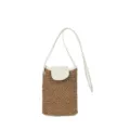 Bolso cruzado de paja para mujer, mini bolso de hombro casual con solapa y correa blanca. - Sin colgante / Blanco