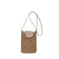 Bolso cruzado de paja tejida estilo coreano para teléfono móvil pequeño diseño casual. - Sin colgante / Caqui