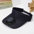 Navy blue solar powered fan sun visor hat, breathable mesh outdoor sports empty-top cap. - Navy Blue
