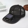 Black mesh solar fan baseball cap summer breathable outdoor sun protection hat variant - Full Trim Mesh Baseball Cap with Solar Fan - Black