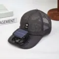 Solar powered fan baseball cap breathable mesh sun protection hat for summer outdoor sports. - Full Trim Mesh Baseball Cap with Solar Fan - Dark Grey