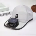Solar powered cooling fan baseball cap, summer breathable mesh sun hat for outdoor sports. - Full Trim Mesh Baseball Cap with Solar Fan - Light Grey