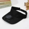 Solar powered fan sun visor hat summer outdoor breathable quick dry empty top sports cap - Black