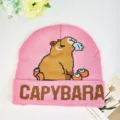 Rosa süße Wasserschwein Strickmütze, warme Winter Cartoon Freizeitmütze für Damen. - Einheitsgröße / Capybara Jacquard - 4 Kaki / Rosa
