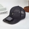 Solar fan baseball cap, breathable black mesh sun protection hat with built-in mini fan. - Full Trim Mesh Baseball Cap with Solar Fan - Navy