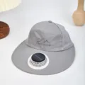 Gray Solar Powered Fan Sun Hat Outdoor Hiking Camping Cooling Sunshade Hat Unisex - Solar Fan Style / Light Gray