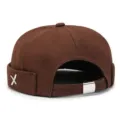Brown brimless docker cap for men and women, stylish street sailor melon hat with metal buckle. - Adjustable 55-60 / Coffee