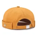 Mustard yellow docker cap cotton sailor melon hat with silver cross metal decor adjustable strap - Adjustable 55-60 / Yellow