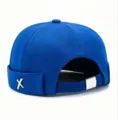 Blue docker cap cotton miki hat roll brim sailor cap for street style adjustable - Adjustable 55-60 / Sapphire Blue