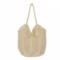 Beige Crochet Tote Bag Casual Woven Shopper Bag Hollow Out Beach Handbag with Tassels - Open Without Lining / Off White