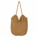Handmade woven cotton straw tote bag with stylish tassels, casual large capacity beach bag. - Open Without Lining / Khaki