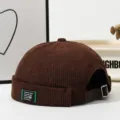 Retro braune Cord Docker Cap für Damen und Herren, vintage Streetwear Mütze ohne Schirm. - Kaffee