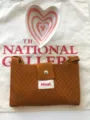 Knit crossbody bag for women, casual brown phone purse with flap and cute heart bowl prop display. - Caramel color