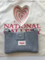 Grey knit crossbody bag small casual summer mobile phone bag cute heart bowl flat lay - Gray