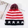 Rood wit blauwe sterren pompon winter gebreide muts dames warme stijlvolle beanie koud weer - Rood en wit gestreept