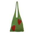 Green crochet strawberry tote bag, cute mesh knit shoulder bag for women daily casual style. - Two Strawberries - Green