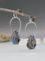 Orecchini pendenti in vetro colorato boho dettaglio, gioielli artigianali creativi argentati donna. - Stile Mix Goccia Tonda (11888)