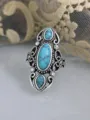 Anello vintage vittoriano in argento e turchese, gioiello intagliato cavo europeo dettaglio - Taglia 7 / Turchese