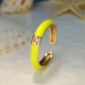 Anello aperto smaltato giallo vivo placcato oro con zircone cubico gioiello minimalista - Aperto Regolabile / Verde fluorescente