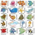 Detailed view of cute marine animal anti-slip bathtub stickers, showing various colorful shapes. - With Scraper / Marine Animals Set 2
