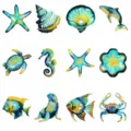 Marine life bathtub non-slip stickers size chart, ocean animals anti slip bath strips. - With Scraper / Marine Animals Set 5