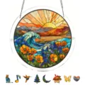 Stained glass ocean landscape acrylic hanging plaque with creative shaped puzzle pieces decor. - PT-TYU036