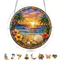 Acrylic ocean sunset hanging plaque with chain and puzzle pieces for summer home decor. - PT-TYU037
