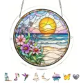 Acrylic ocean landscape stained glass window hanging decor with special puzzle pieces. - PT-TYU039