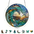 Acrylic Ocean Wave Hanging Decor Stained Glass Art Window Panel Home Summer Decoration - PT-TYU042