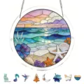 Acrylic beach sunset hanging suncatcher with stained glass style and unique puzzle pieces. - PT-TYU043