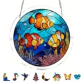 Stained glass undersea acrylic hanging plaque, clownfish coral window decoration for summer home. - PT-TYU044