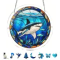Stained glass shark acrylic hanging ornament ocean themed decorative pendant for summer home decor. - PT-TYU046