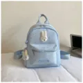 Light blue star pattern casual backpack with cute rabbit plush patch and pendant for women. - Blue with Charm