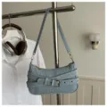 Retro vintage denim schoudertas met chique gesp ontworpen voor vrouwen trendy dagelijkse tas - Blauw