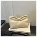 Minimalist pleated bow leather clutch bag elegant commuter shoulder bag women's fashion purse - Off White