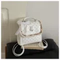 White polka dot rabbit backpack with cute lace bow and beaded trim for cute school girls. - White (With Heart Pendant)