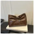 Brown bow clutch bag, stylish gathered PU leather underarm shoulder bag for women commute. - Brown