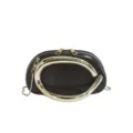 Stylish women crossbody shoulder bag with chunky gold metal handle unique design dark brown leather - Black