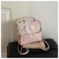 Pink polka dot backpack for girls, cute embroidered rabbit bow design student school bag. - Pink With Pendant