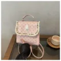 Pink polka dot cute rabbit backpack with fringe and beads, stylish casual school bag for kids and women. - Pink Without Pendant