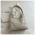 Beige τσάντα ώμου με κέντημα λουλουδιών, κομψή casual τσάντα χειρός με μοτίβο πεταλούδας. - Χακί