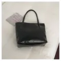 Classic black faux leather tote bag for women, retro style shoulder handbag with dual top handles. - No Pendant / Black