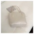 Elegant off-white PU leather tote bag for women, classic vintage style daily handbag. - No Pendant / White