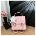 Pink mini star backpack cute satchel bag stylish schoolbook rucksack for women daily use - Pink With Pendant