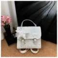 Mini white star backpack women stylish faux leather school bag cute bow rucksack travel - Off-White With Pendant